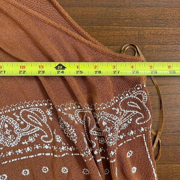 Free People Women's Top Small Brown Tunic SLeeveless Tie Back Bandana - Picture 9 of 14